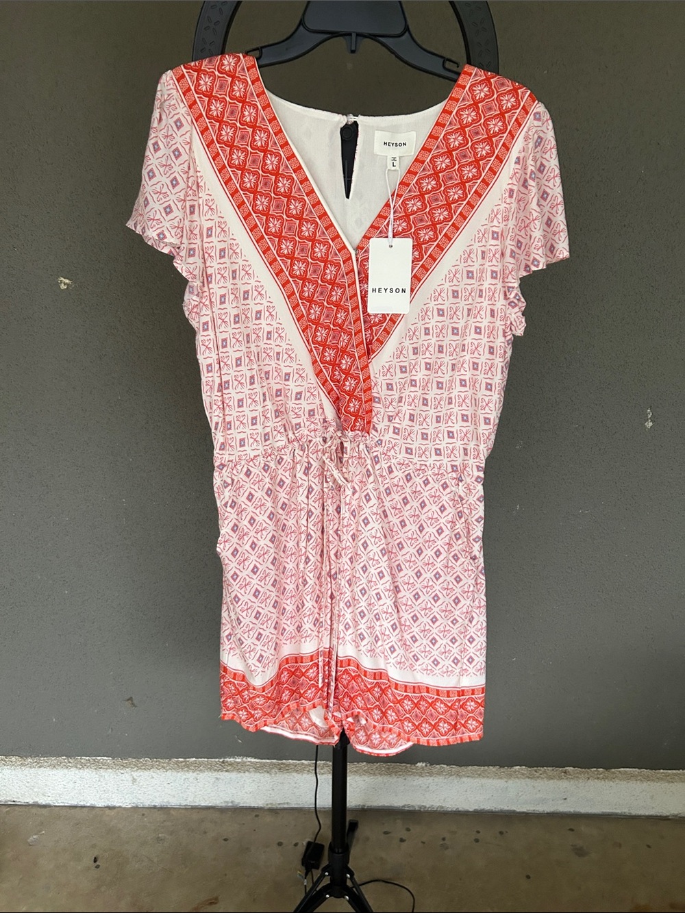 Pink and Coral Printed V-Neck Women’s Romper